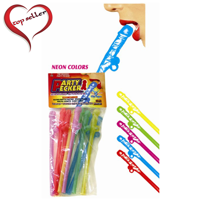 5 Assorted Neon Colors Party Pecker Sipping Straws 10/Bag